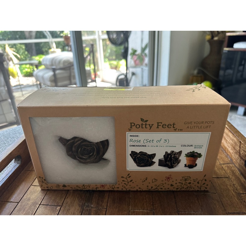 Potty Feet Rose Plant Pot Feet Set of 3 Antique Bronze‎ Decorative Garden Risers
